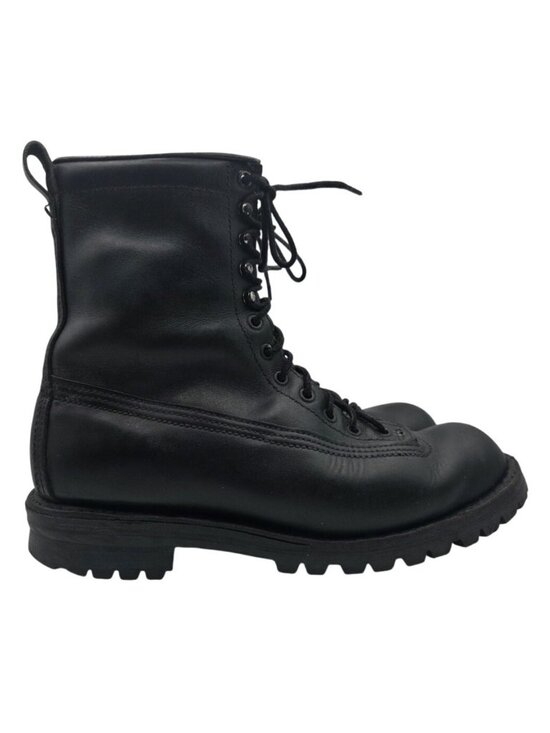 VTG 70s Black leather Logger Work boots Vibram Lug Sole Mens 8.5 Heavy Military